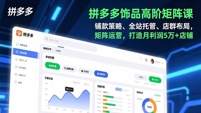 拼多多饰品高阶矩阵课，铺款策略、全站托管、店群布局，矩阵运营，打造月利润5万+店铺-大伟资源网