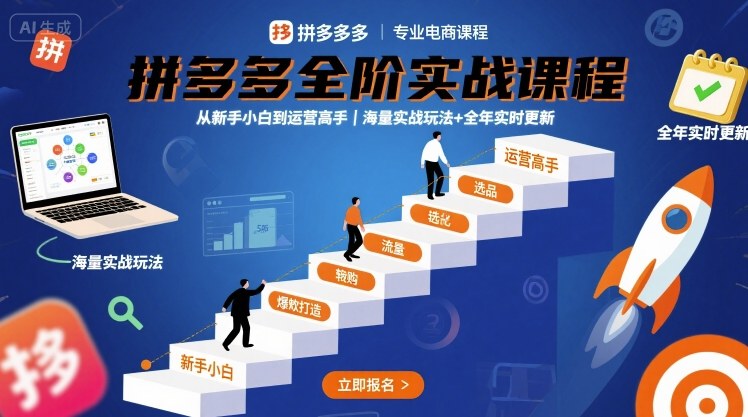 拼多多全阶实战课程，从新手小白到运营高手，海量实战玩法+全年实时更新【2025年10月更新】-大伟资源网