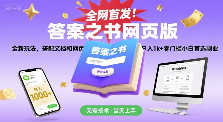 全网首发！答案之书网页版，全新玩法，搭配文档和网页，日入1k+零门槛小白首选副业【揭秘】-大伟资源网
