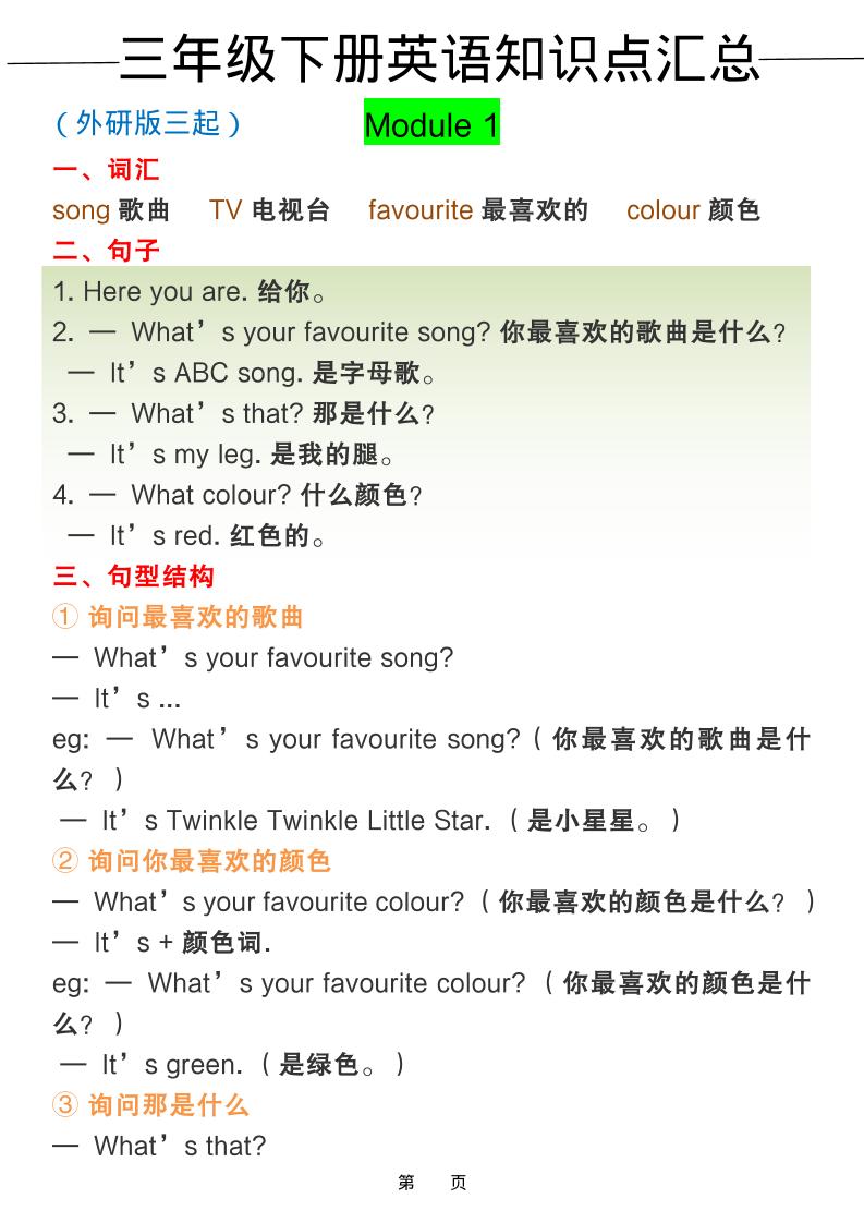 三年级下英语全册知识点汇总《外研版（三起）》-大伟资源网