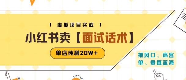小红书虚拟项目掘金，卖面试话术资料，单店纯利20W+(附爆款笔记制作方法)-大伟资源网