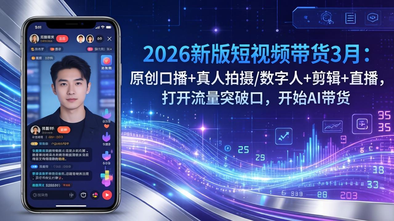 2026新版短视频带货3月：原创口播+真人拍摄/数字人+剪辑+直播，打开流量突破口，开始AI带货-大伟资源网