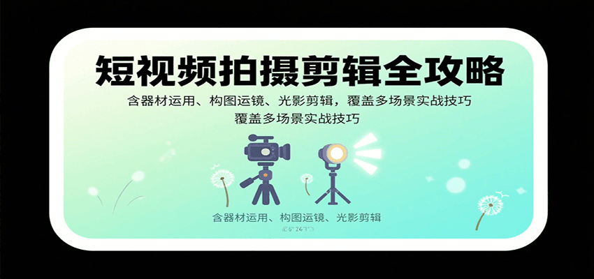 短视频拍摄剪辑全攻略：含器材运用、构图运镜、光影剪辑，覆盖多场景实战技巧-大伟资源网