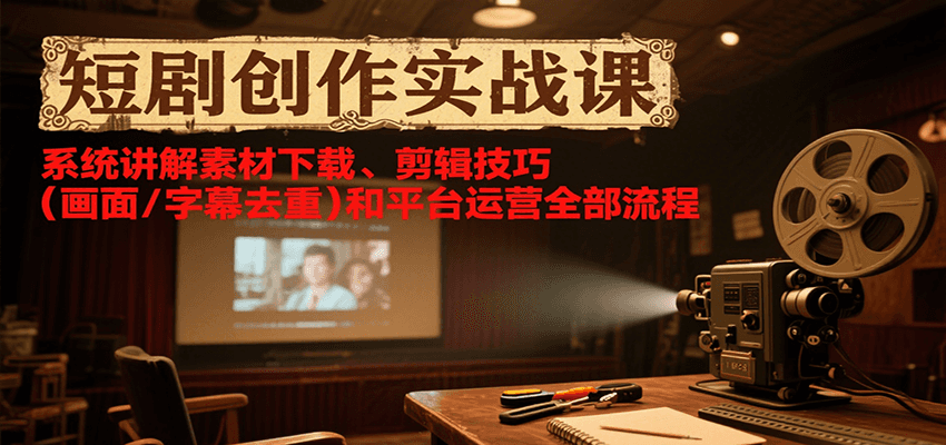 短剧创作实战课，系统讲解素材下载、剪辑技巧（画面/字幕去重）和平台运营全部流程-大伟资源网