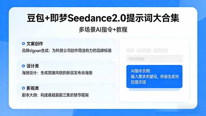 豆包+即梦Seedance2.0提示词大合集：多场景AI指令+教程，解锁文案、设计、影视高效创作-大伟资源网