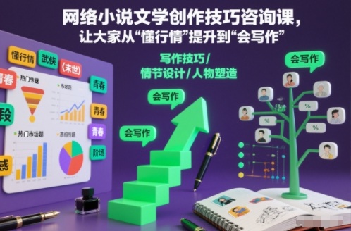 网络小说文学创作技巧咨询课，让大家从“懂行情”提升到”会写作”的高度-大伟资源网