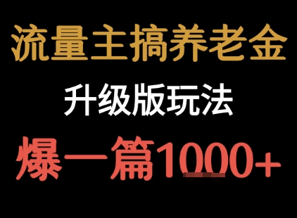 流量主之养老金升级版玩法 爆一篇收益1k+-大伟资源网