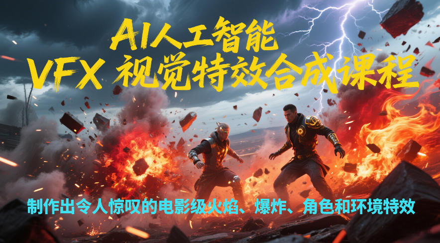 AI人工智能VFX视觉特效合成课程，制作出令人惊叹的电影级火焰、爆炸、角色和环境特效-大伟资源网
