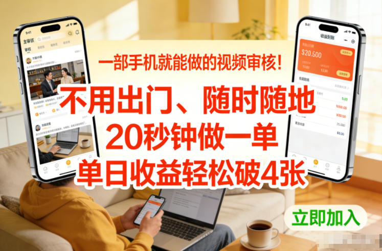 一部手机就能做的视频审核！不用出门，随时随地，20秒钟做一单，单日收益轻松破4张【揭秘】-大伟资源网