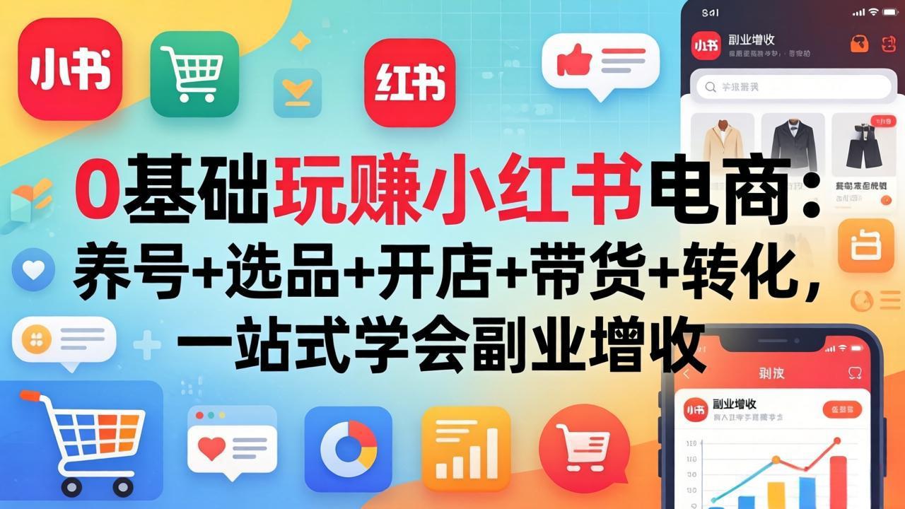 0基础玩赚小红书电商：养号+选品+开店+带货+转化，一站式学会副业增收-大伟资源网