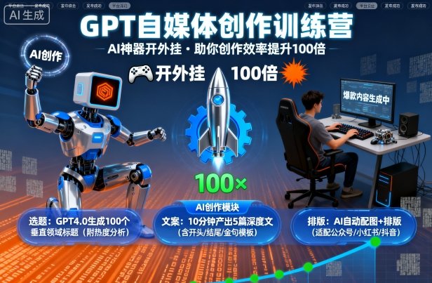 GPT自媒体创作训练营：AI神器开外挂，助你创作效率提升100倍-大伟资源网