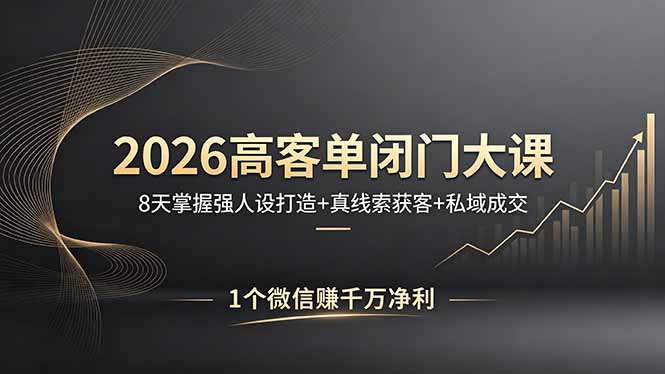 2026高客单闭门大课，8 天掌握强人设打造 + 真线索获客 + 私域成交，1 个微信赚千万净利-大伟资源网