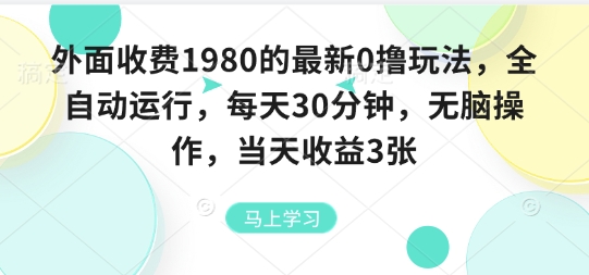 外面收费1980的最新0撸玩法，全自动挂G，每天30分钟，无脑操作，当天收益3张【揭秘】-大伟资源网