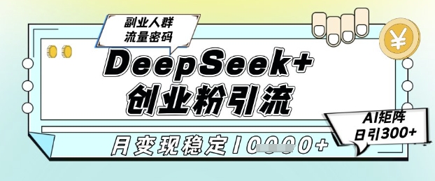 DeepSeek+创业粉精准引流，全新分享课4.0玩法，AI矩阵日引300+，多种变现方式，稳定月入1W-大伟资源网