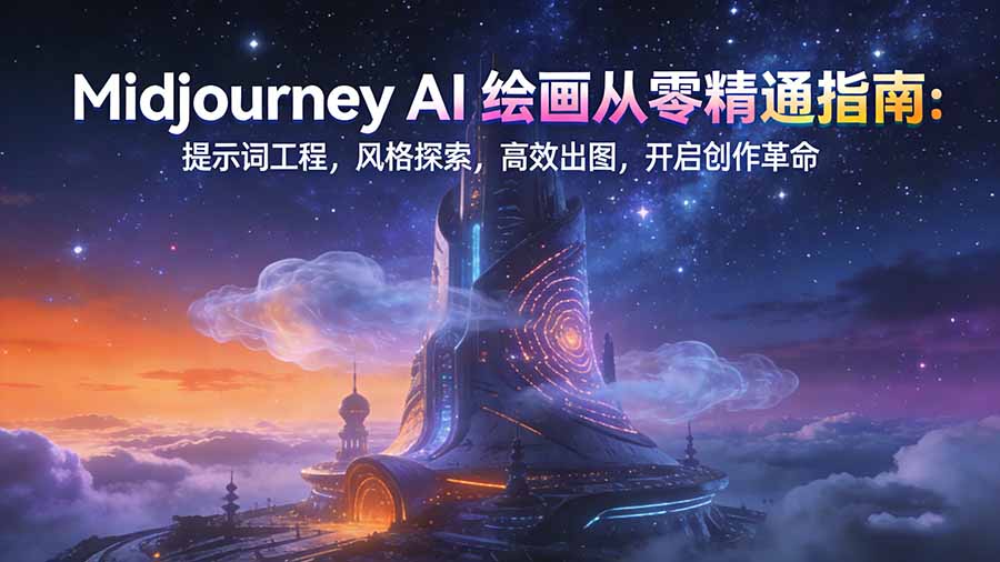 Midjourney AI绘画从零精通指南：提示词工程，风格探索，高效出图，开启创作革命-大伟资源网