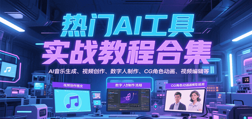 热门AI工具实战教程合集，AI音乐生成、视频创作、数字人制作、CG角色动画、视频编辑等-大伟资源网