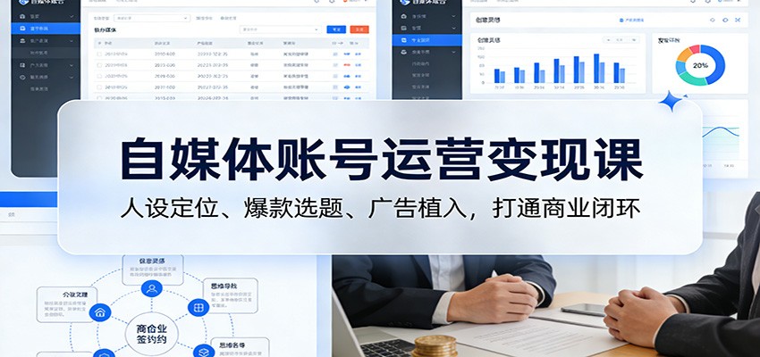 自媒体账号运营变现课：人设定位、爆款选题、广告植入，打通商业闭环-大伟资源网