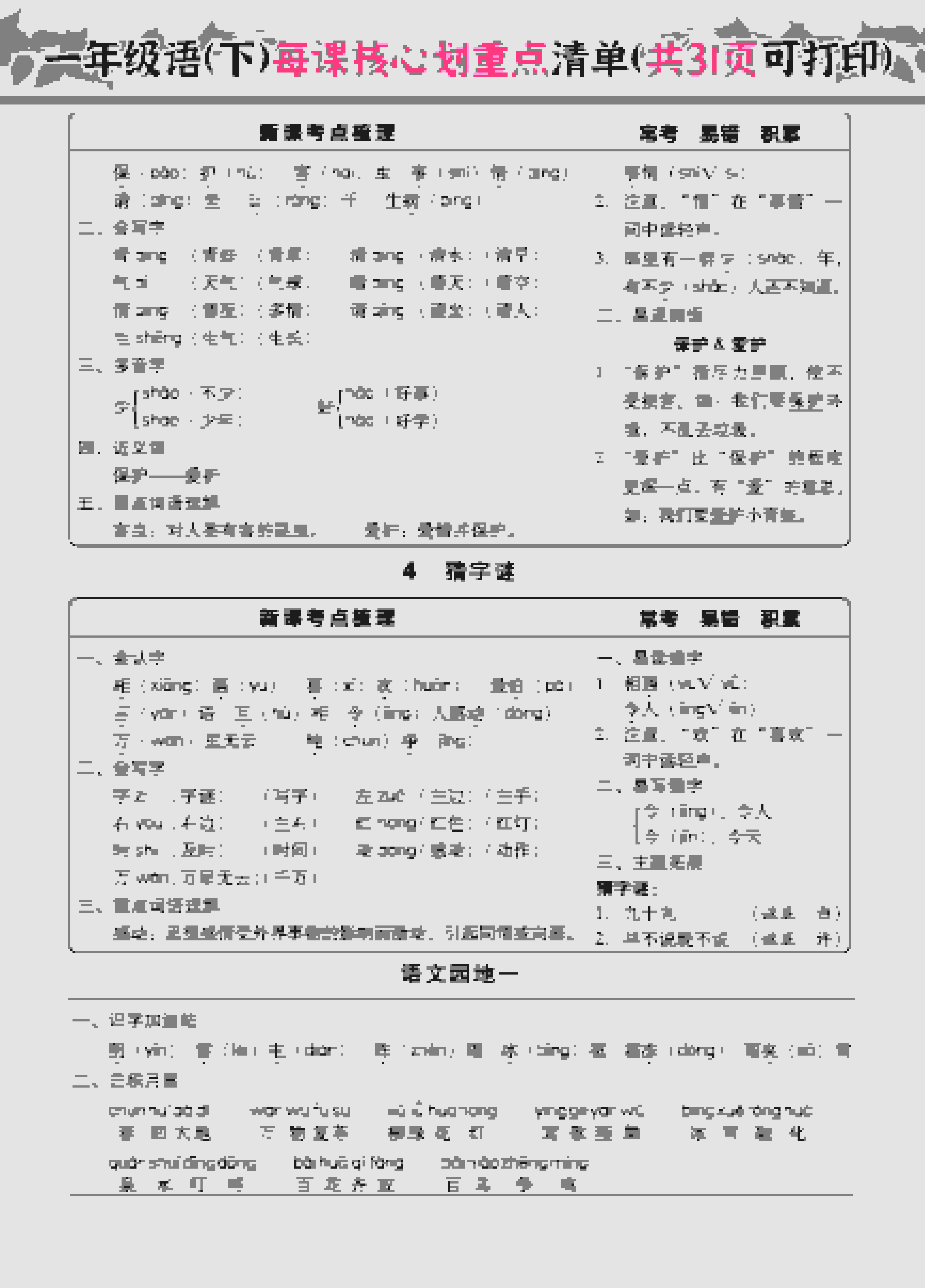 一年级下语文每课核心划重点