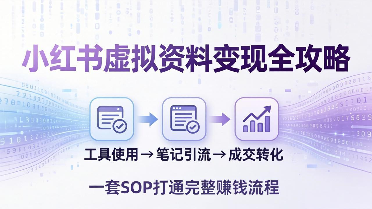小红书虚拟资料变现全攻略：从工具使用到笔记引流成交，一套 SOP 打通完整赚钱流程-大伟资源网