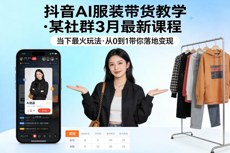 抖音AI服装带货教学，某社群3月最新课程，当下最火玩法，从0到1带你落地变现-大伟资源网