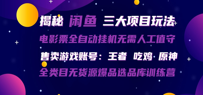 闲鱼三种玩法 全自动电影票 售卖游戏账号 爆品选品库训练营-大伟资源网