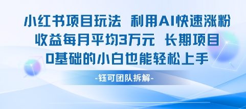 适合小白操作的小红书新项目，利用AI快速涨粉，收益每月平均1W+-大伟资源网