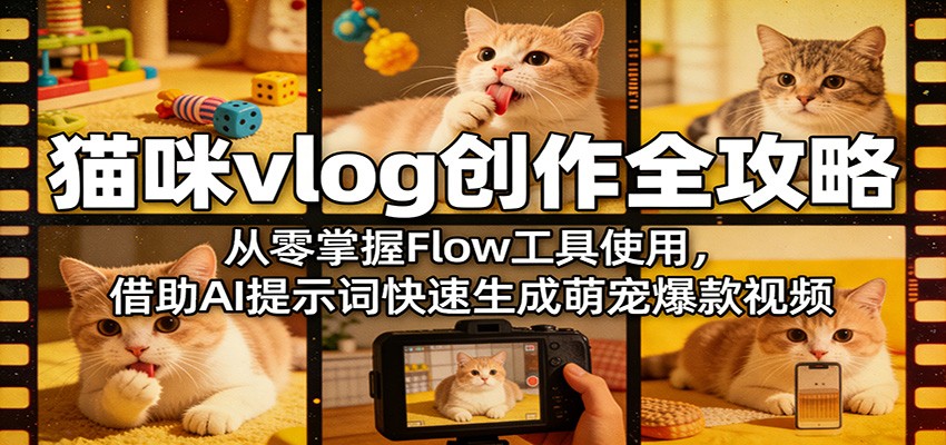 猫咪vlog创作全攻略：从零掌握Flow工具使用，借助AI提示词快速生成萌宠爆款视频-大伟资源网