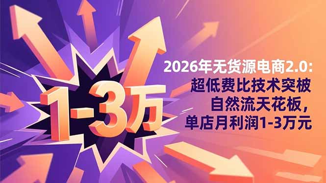2026年无货源电商2.0【更新】：超低费比技术突破自然流天花板，单店月利润1-3万元-大伟资源网