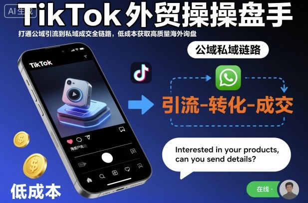 TikTok外贸操盘手，打通公域引流到私域成交全链路，低成本获取高质量海外询盘-大伟资源网