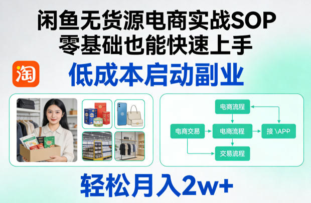 闲鱼无货源电商实战SOP，零基础也能快速上手，低成本启动副业，轻松月入2w+-大伟资源网