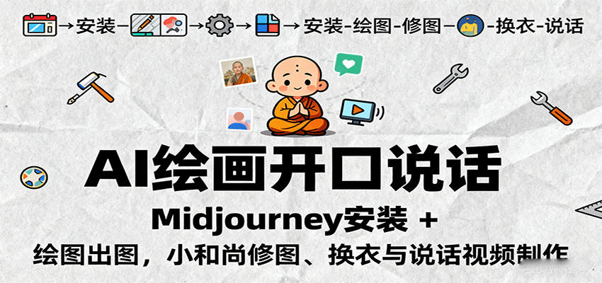 AI绘画开口说话，Midjourney安装 + 绘图出图，小和尚修图、换衣与说话视频制作-大伟资源网