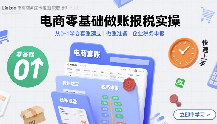 电商零基础做账报税实操快速上手，从0-1学会套账建立，做账准备，企业税务申报-大伟资源网