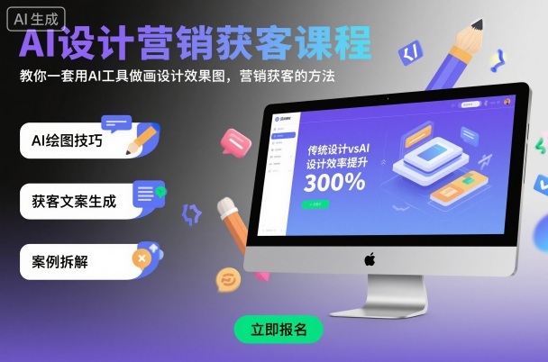 AI设计营销获客课程，教你一套用AI工具做画设计效果图，营销获客的方法-大伟资源网