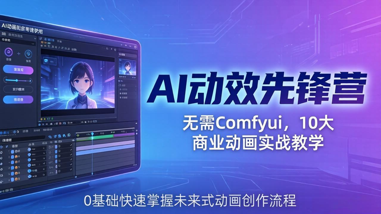 AI 动效先锋营：无需Comfyui，10大商业动画实战教学，0基础快速掌握未来式动画创作流程-大伟资源网