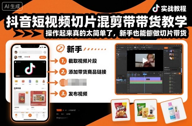 抖音短视频切片混剪带货教学，操作起来真的太简单了，新手也能做切片带货-大伟资源网