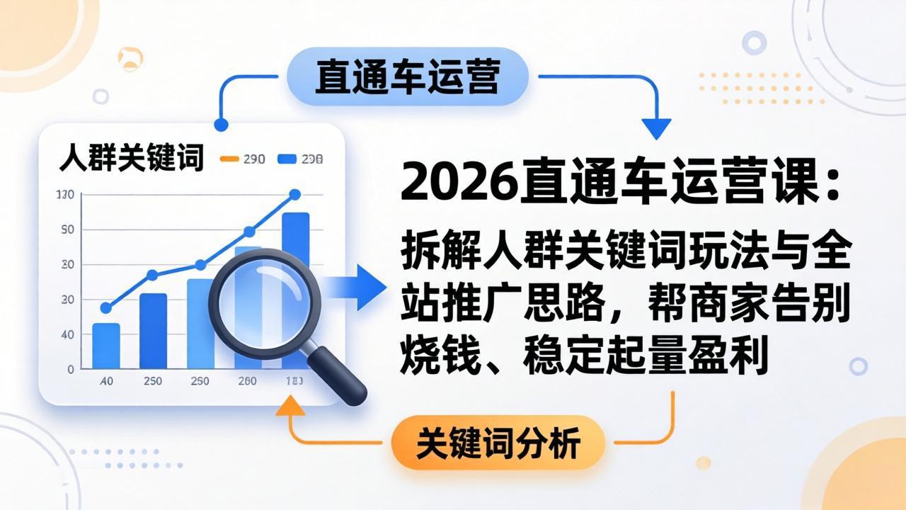 2026直通车运营课：拆解人群关键词玩法与全站推广思路，帮商家告别烧钱、稳定起量盈利-大伟资源网