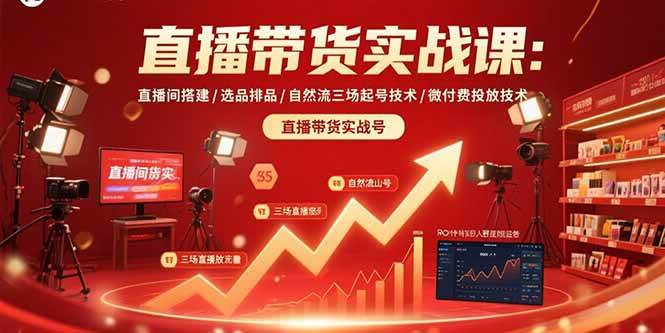 （15729期）直播带货实战课：直播间搭建/选品排品/自然流三场起号技术/微付费投放技术-大伟资源网