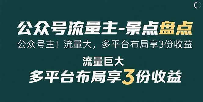 （15553期）公众号流量主-景点盘点 流量巨大 多平台布局享3份收益-大伟资源网