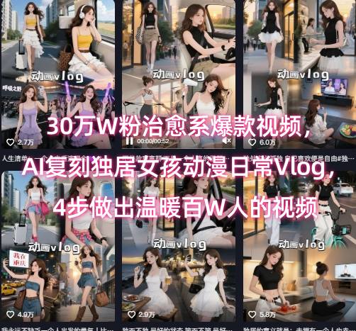 30万W粉治愈系爆款视频，AI复刻独居女孩动漫日常Vlog，4步做出温暖百W人的视频-大伟资源网