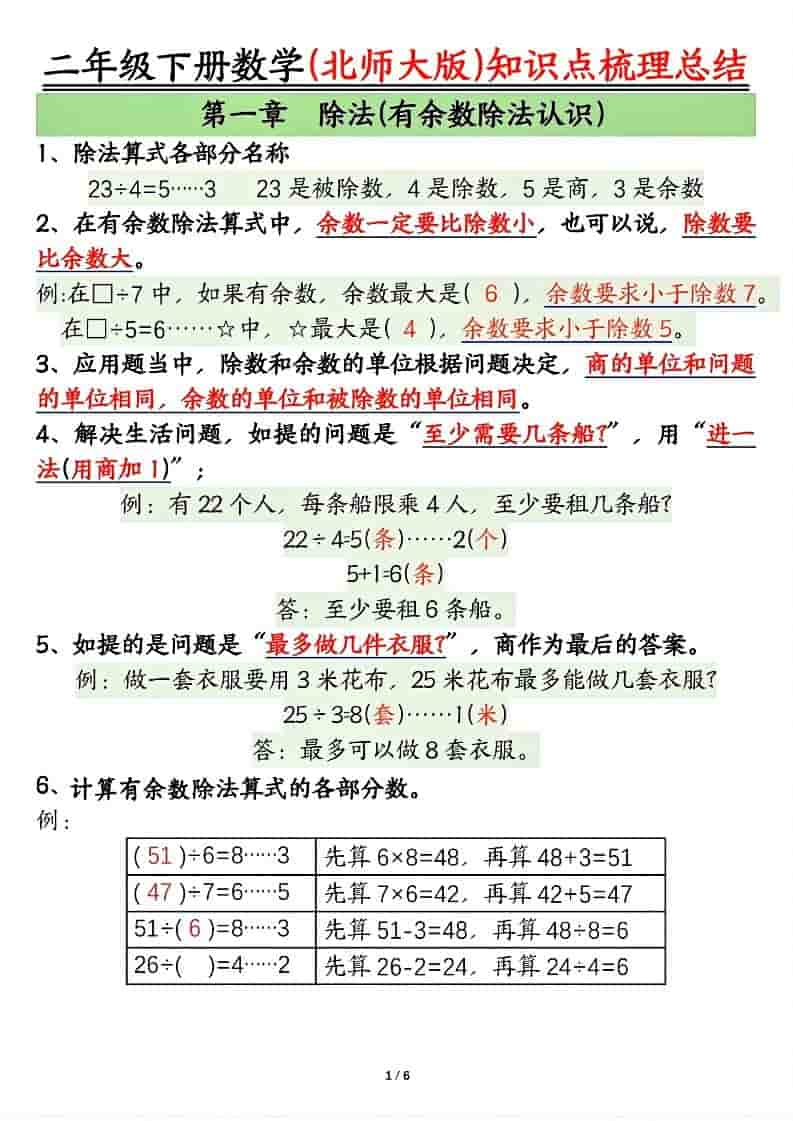 二年级下数学知识点梳理总结《北师版》-大伟资源网