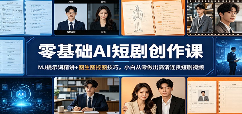 零基础AI短剧创作课：MJ提示词精讲+图生图控图技巧，小白从零做出高清连贯短剧视频-大伟资源网