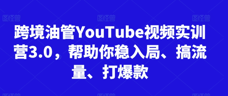 跨境油管YouTube视频实训营3.0，帮助你稳入局、搞流量、打爆款（更新2025）-大伟资源网