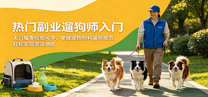 热门副业遛狗师入门，无门槛零经验可学，掌握宠物照料遛狗规范，轻松实现灵活增收-大伟资源网