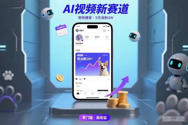 AI视频新赛道，宠物播客仅注册5天涨粉2W，收益非常可观-大伟资源网
