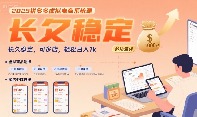 2025拼多多虚拟电商系统课，长久稳定，可多店，轻松日入1k-大伟资源网