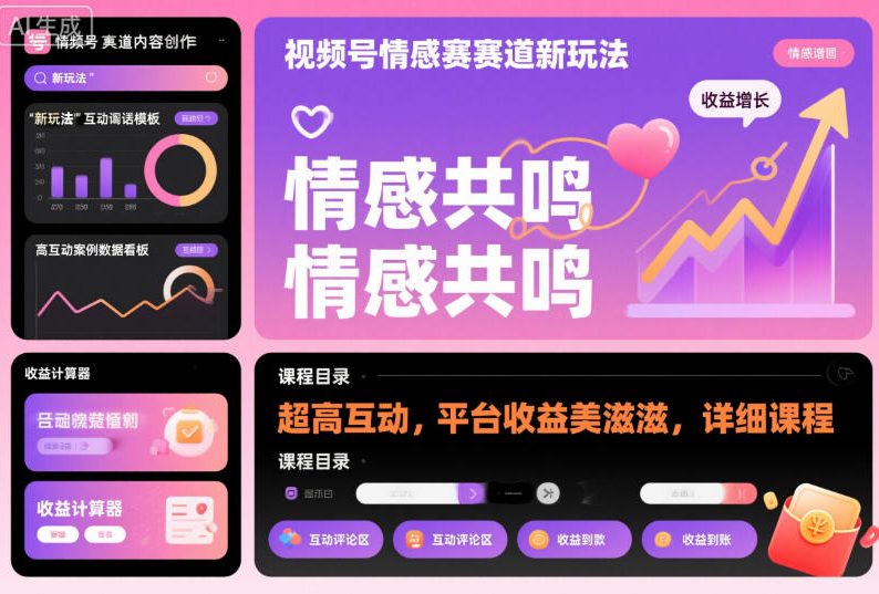 视频号情感赛道新玩法，超高互动，平台收益美滋滋，详细课程-大伟资源网