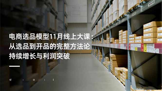 电商选品模型11月线上大课：从选品到开品的完整方法论 持续增长与利润突破-大伟资源网