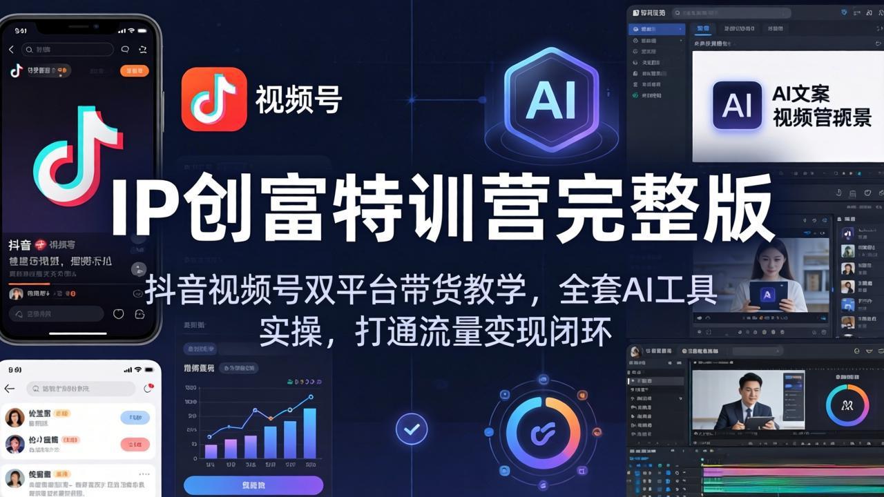 IP创富特训营完整版：抖音视频号双平台带货教学，全套AI工具实操，打通流量变现闭环-大伟资源网