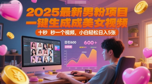 2025最新男粉项目，一键生成美女视频，日引600+色粉 十秒一个视频，小白轻松日入5张【揭秘】-大伟资源网