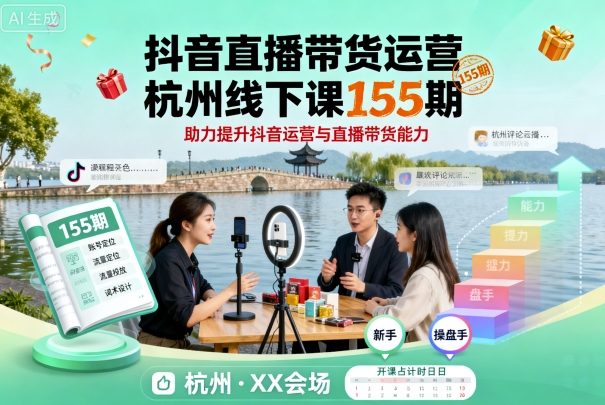 抖音直播带货运营杭州线下课155期，助力提升抖音运营与直播带货能力-大伟资源网